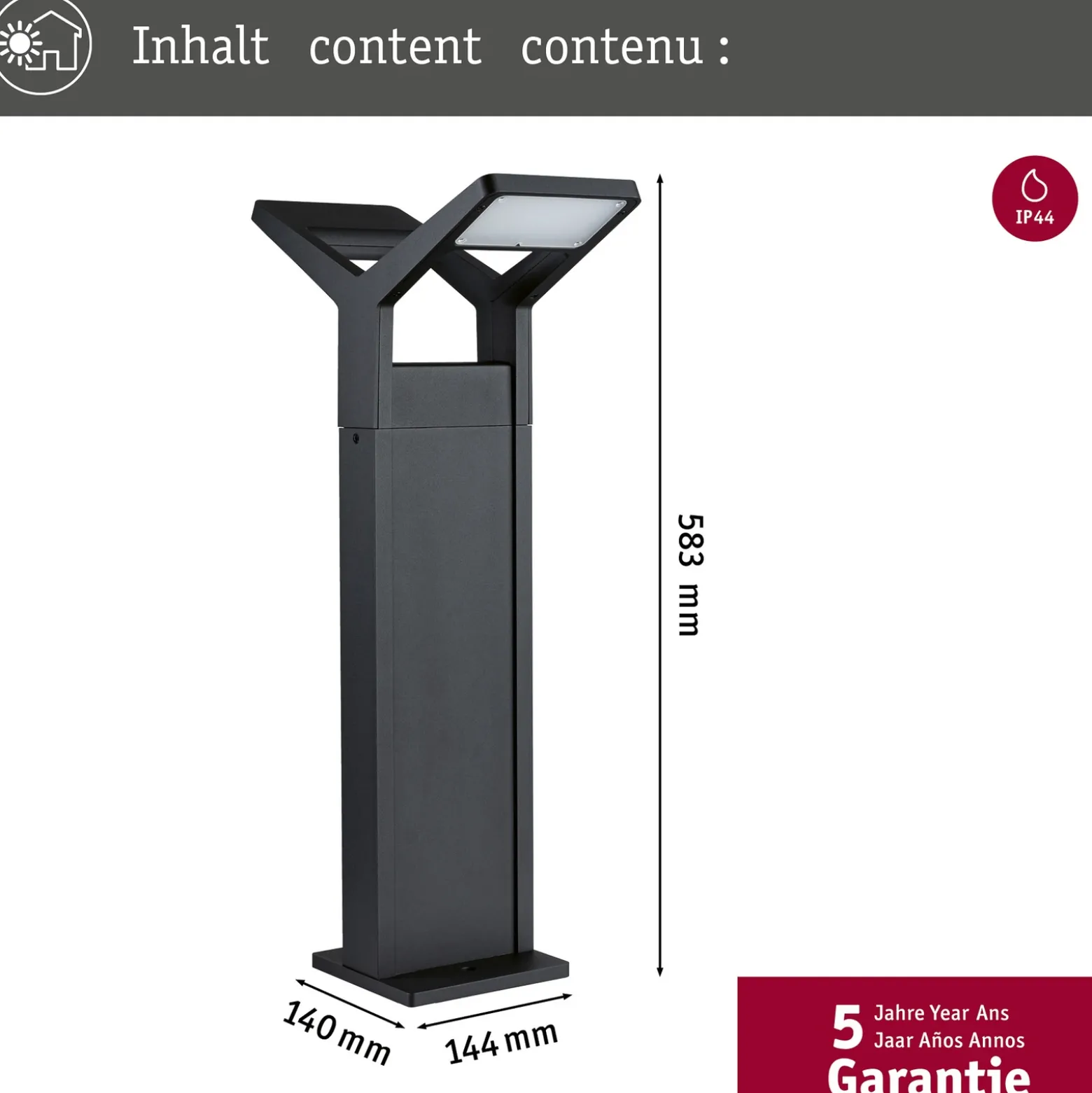 Paulmann Juntea bolardo luminoso LED, antracita, sensor, 2 luces.