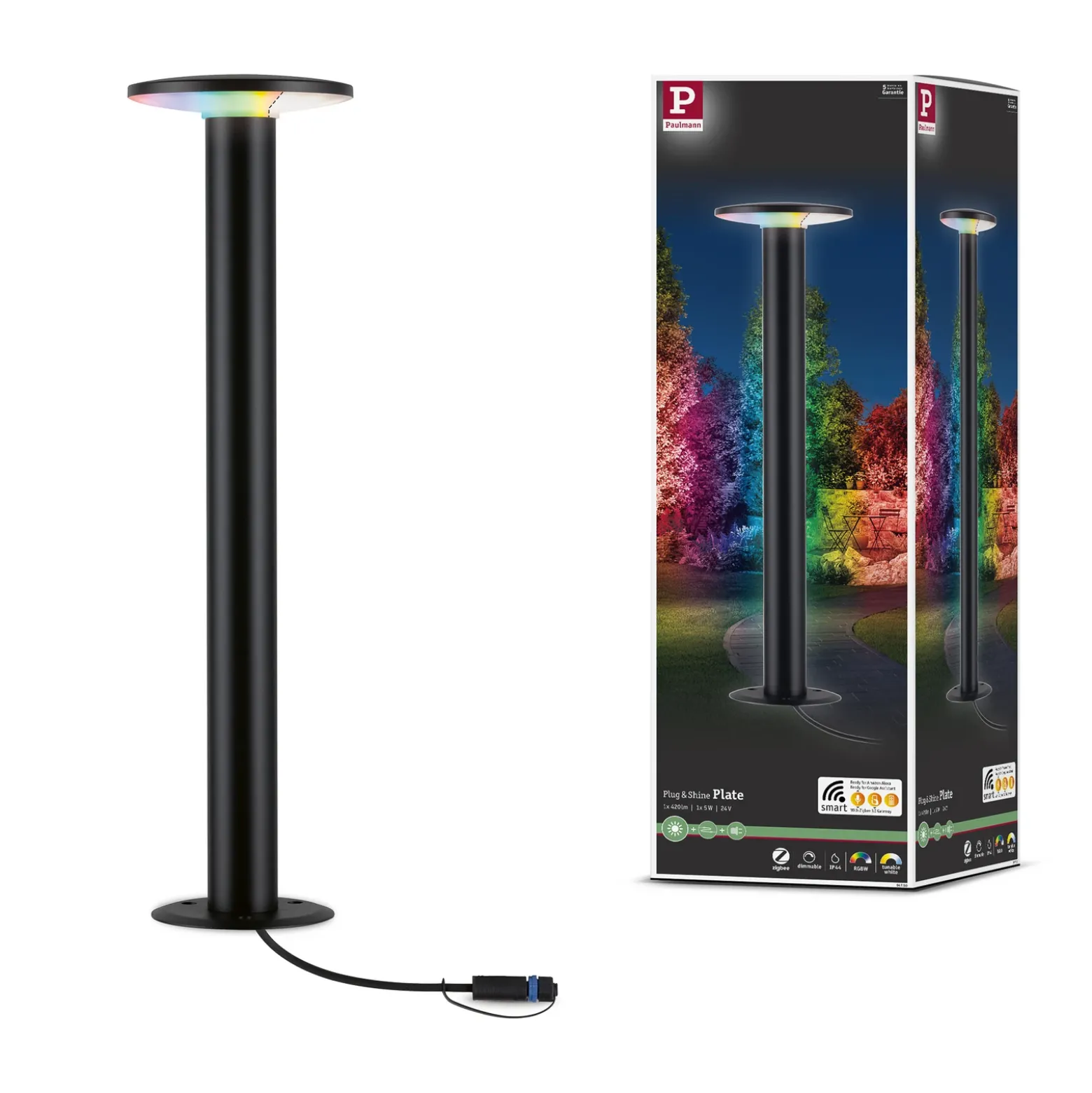 Paulmann Plug & Shine Bolardo luminoso LED Placa, RGBW, ZigBee