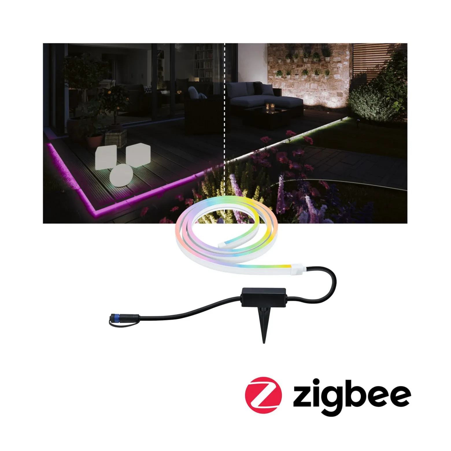 Paulmann Plug & Shine tira LED neón 2 m, ZigBee, RGB, IP67