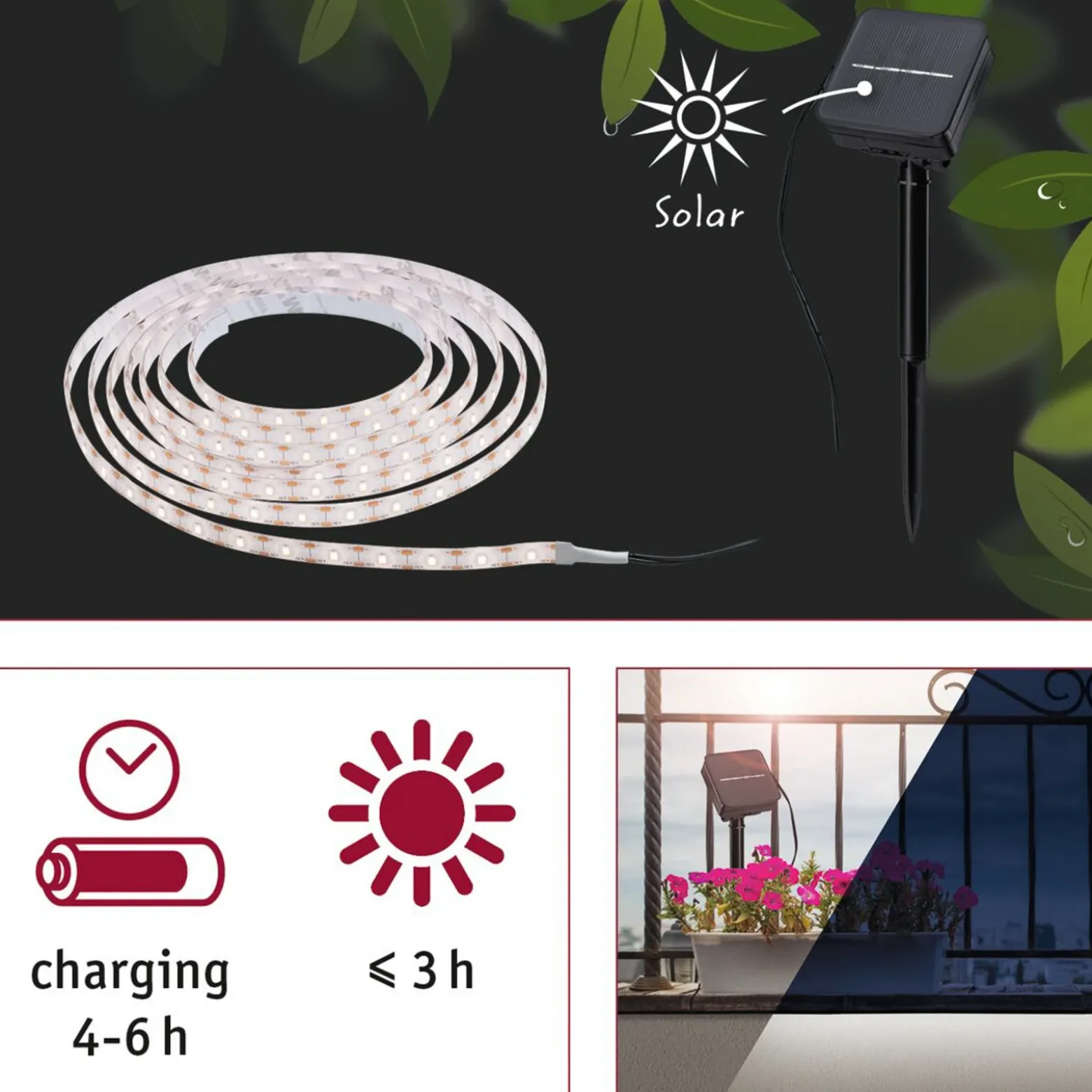 Paulmann 78896 tira LED solar 3 m, blanco cálido