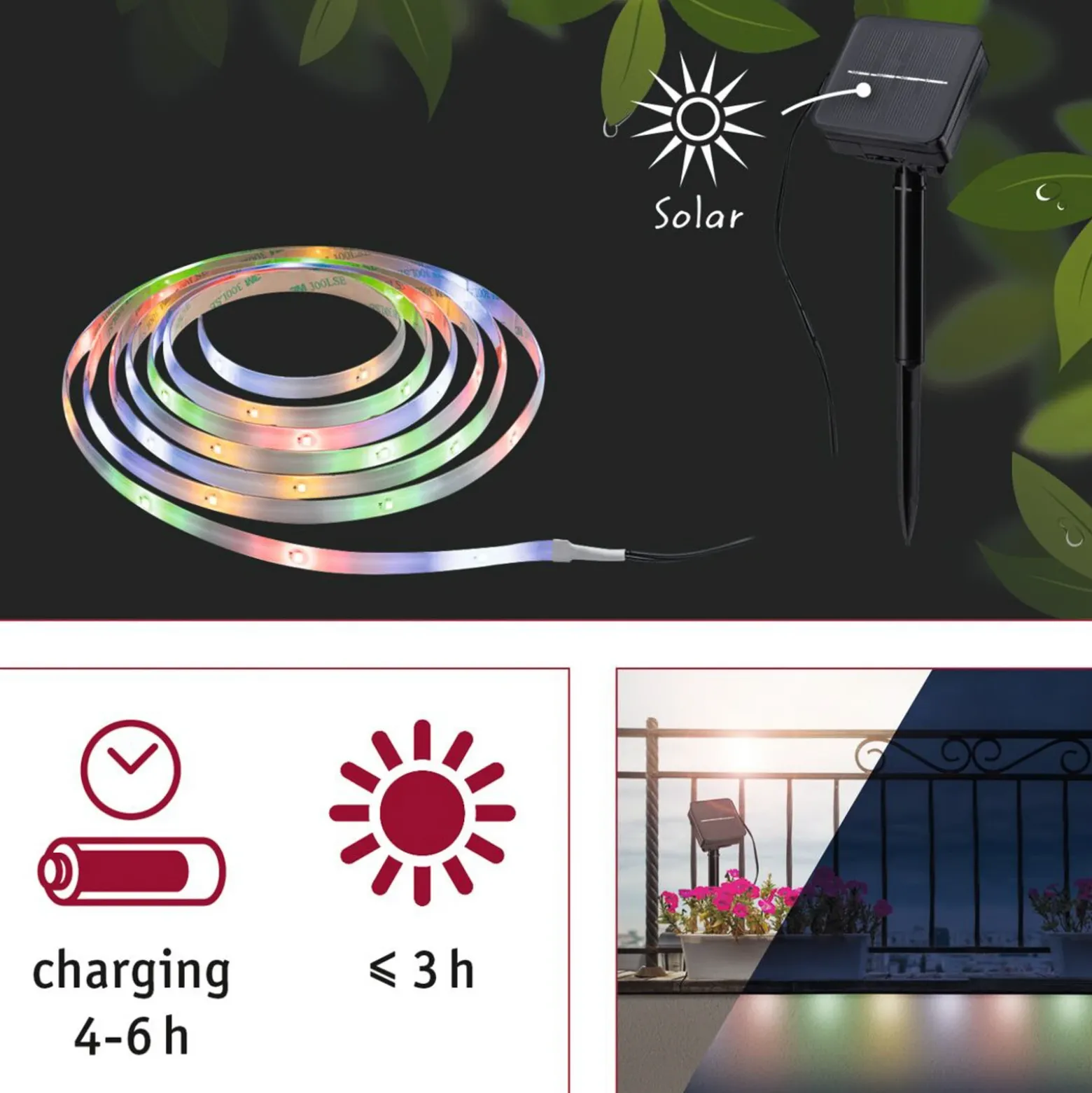 Paulmann 78897 Tira LED solar 3 metros, RGB