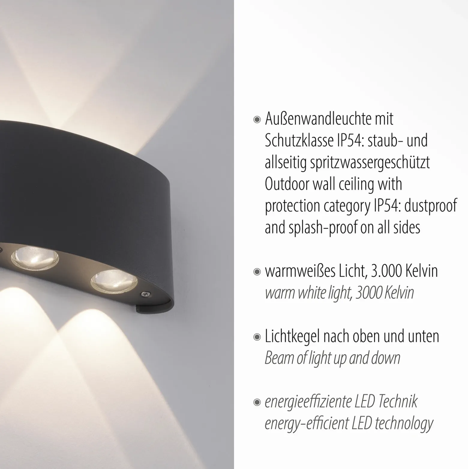 Paul Neuhaus Aplique LED para exterior Carlo, 13 cm, negro