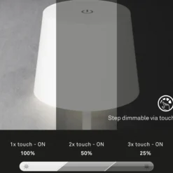 Piha Lámpara de mesa LED con batería recargable, blanca