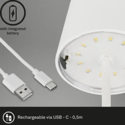 Piha Lámpara de mesa LED con batería recargable, blanca