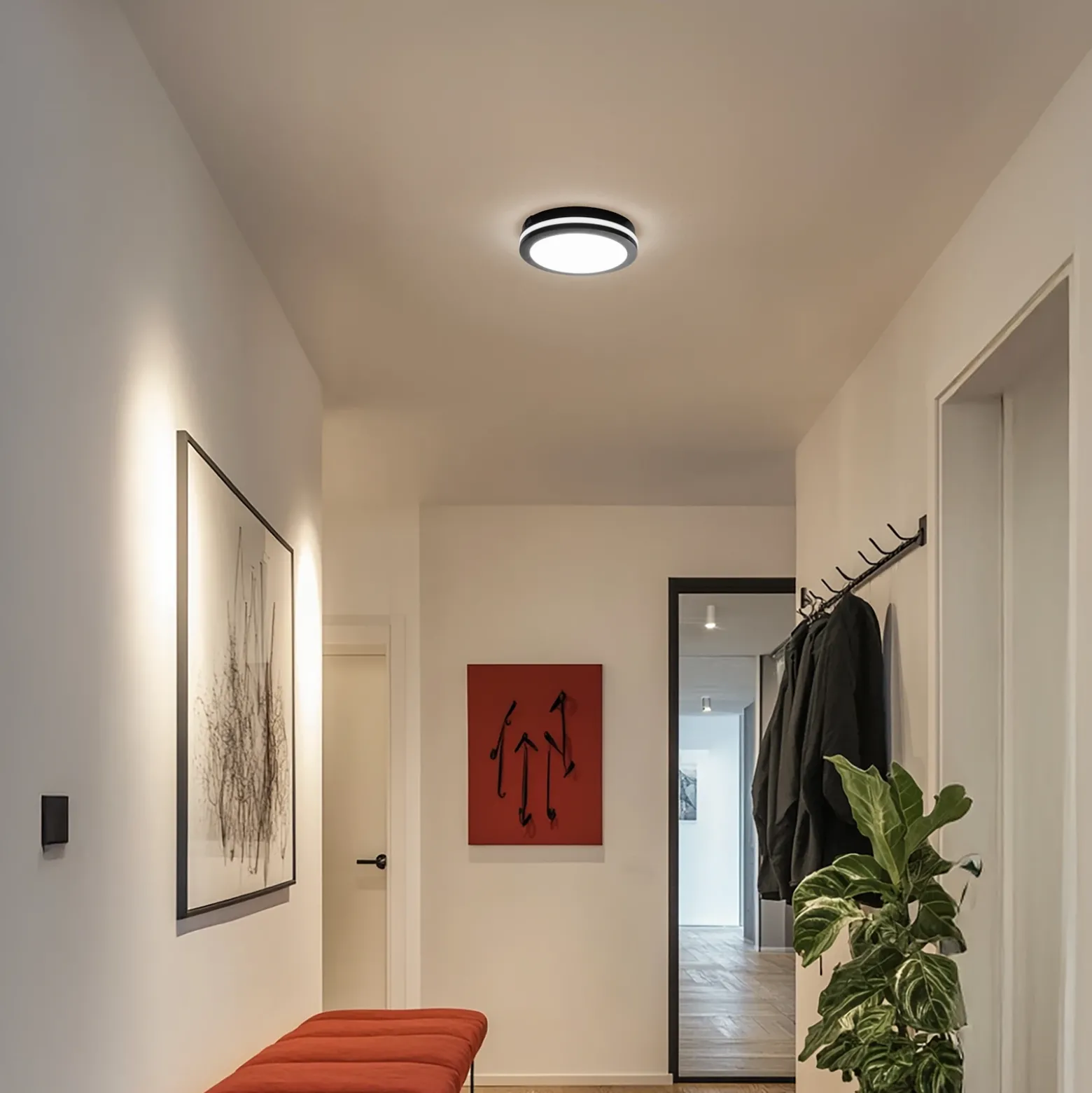 Plafón LED Marlon, Ø 22 cm, negro, plástico, IP54