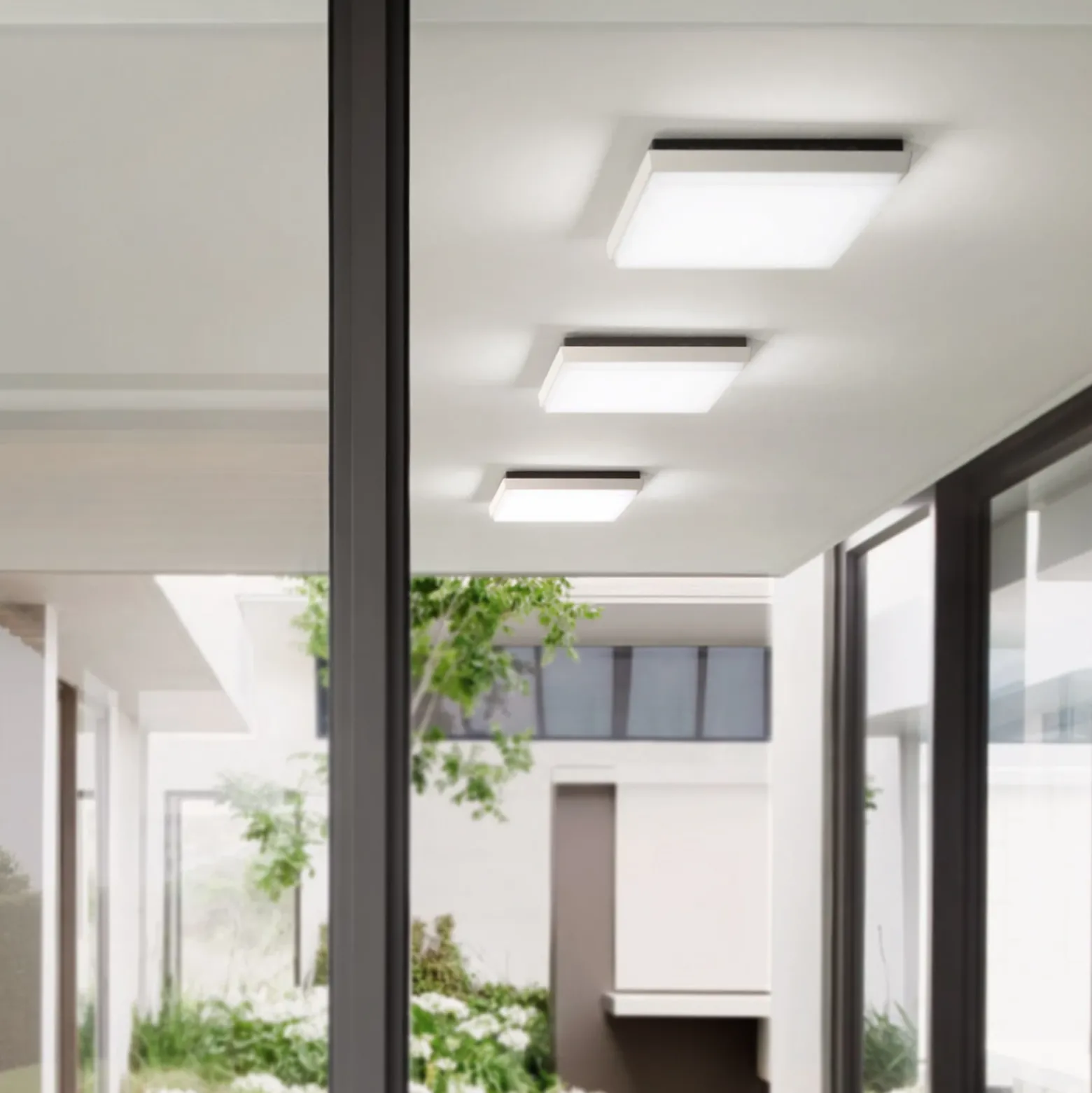Plafón LED para exterior Desdy, 24x24 cm, blanco