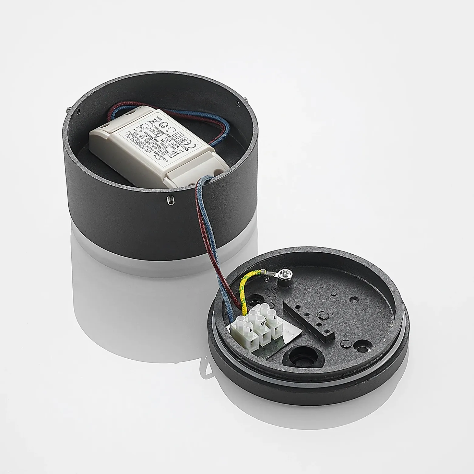 Plafón LED para exterior Lindby Mathea, cilíndrico