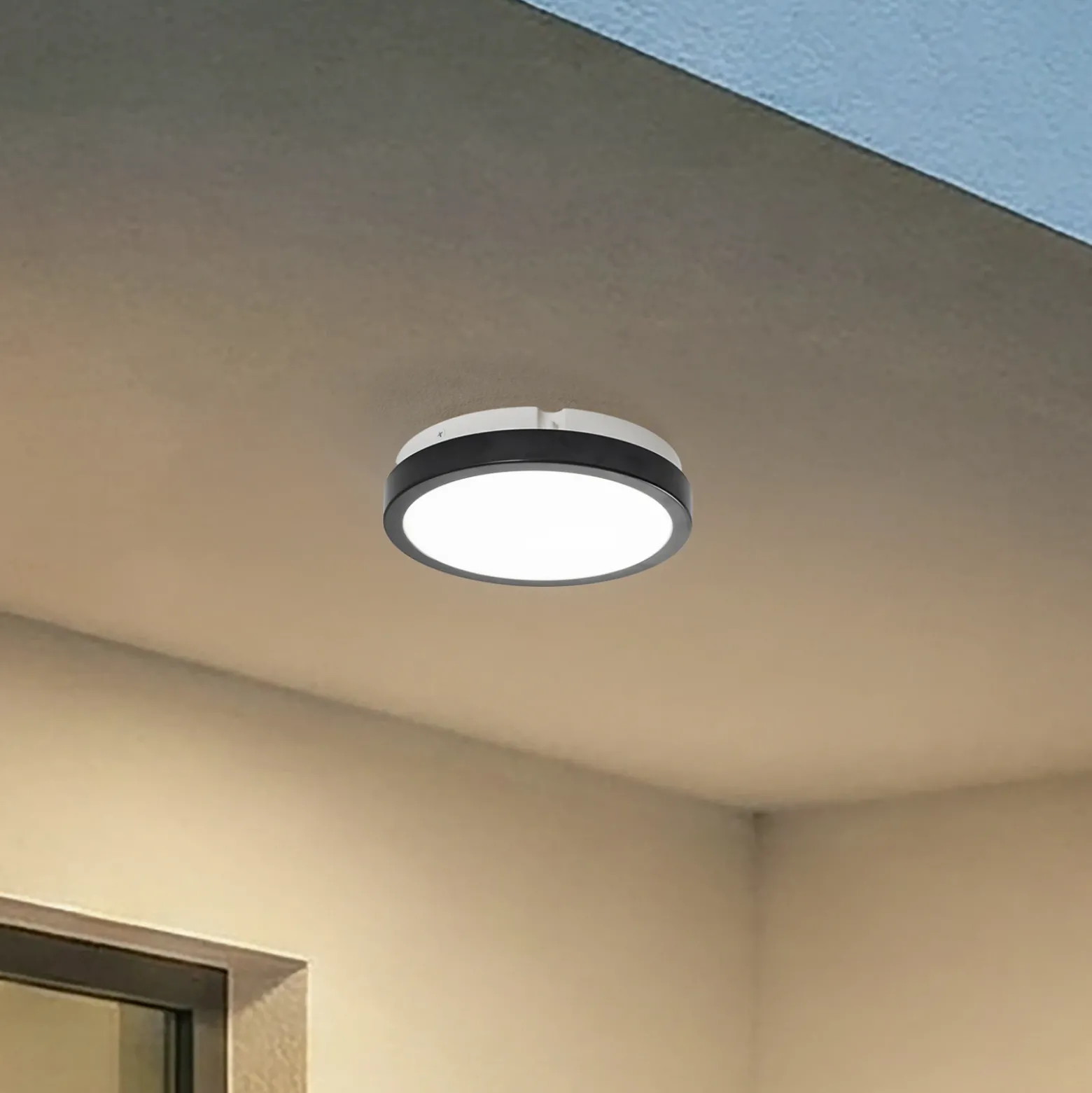 Plafón LED Vera, negro, plástico, Ø 22 cm, IP65