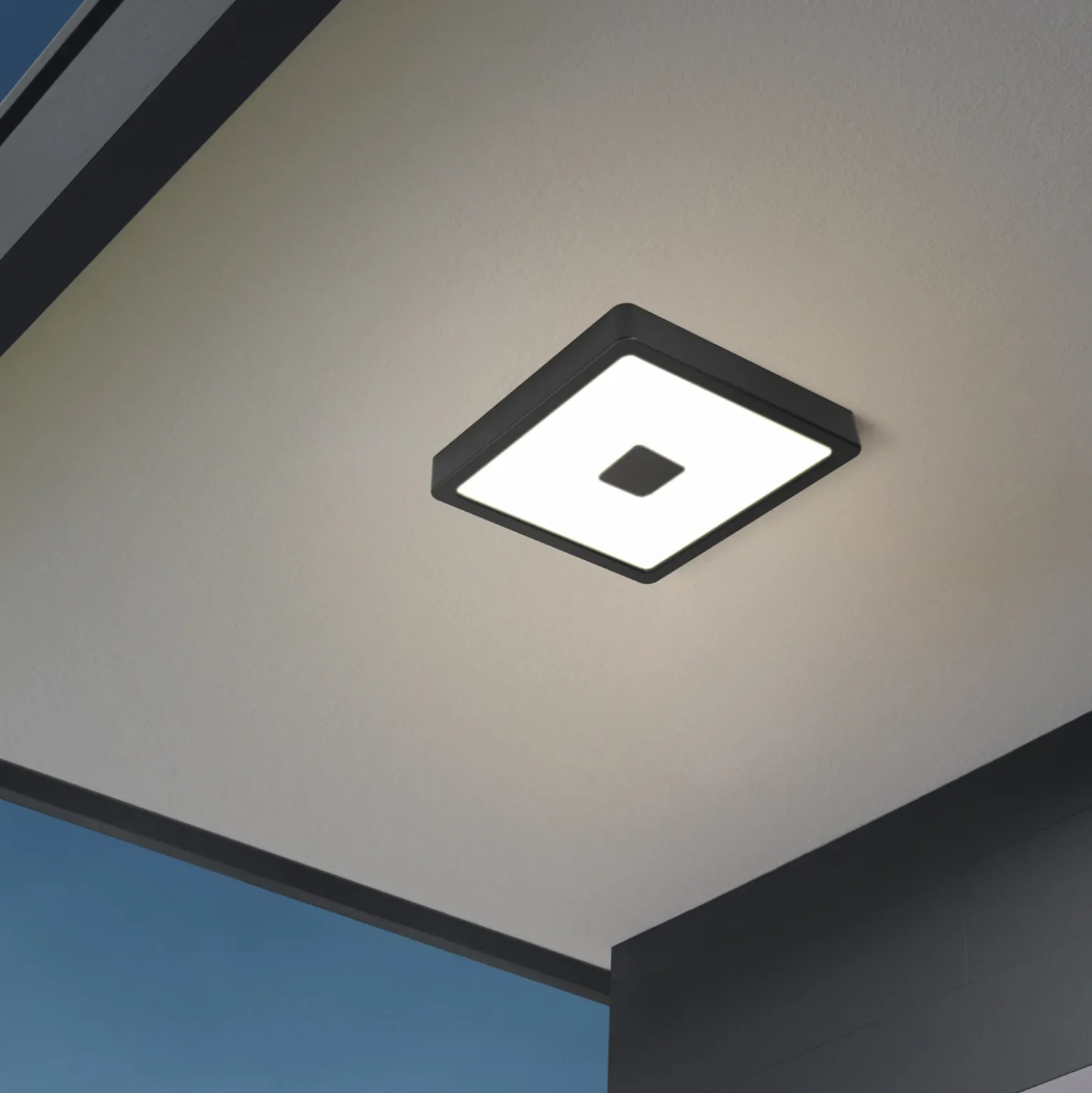 Plafón para exterior LED Iphias 2, 21x21 cm, negro