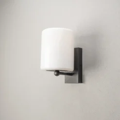Portici aplique para exterior, ancho 14 cm, negro/opal, acero