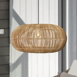 PR Home Lámpara colgante exterior Zuri, ratán, Ø 61 cm, enchufe
