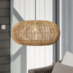PR Home Lámpara colgante exterior Zuri, Ø 51 cm, ratán, enchufe