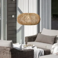 PR Home Lámpara colgante exterior Zuri, Ø 51 cm, ratán, enchufe