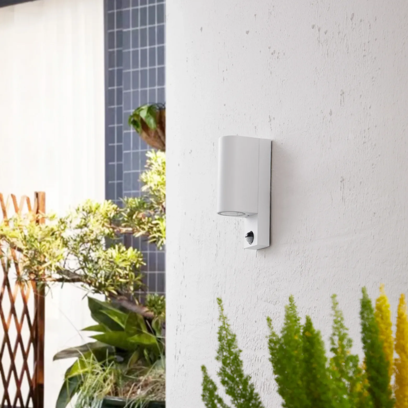 Prios aplique de exterior Tetje, blanco, redondo, sensor, set de 2