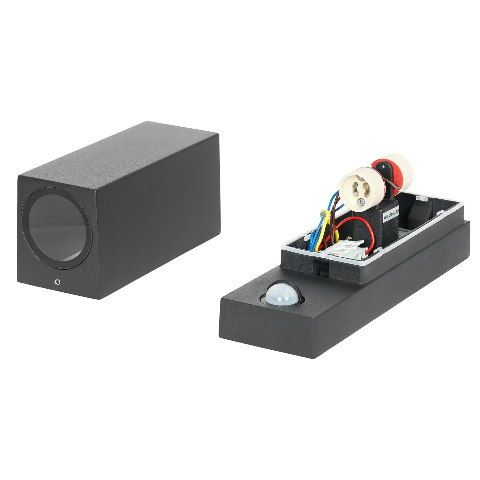 Prios aplique de exterior Tetje, negro, angular, sensor, 2 unidades