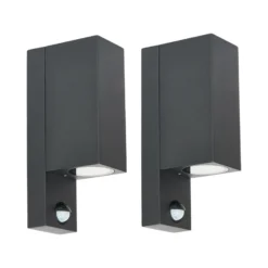 Prios aplique de exterior Tetje, negro, angular, sensor, 2 unidades