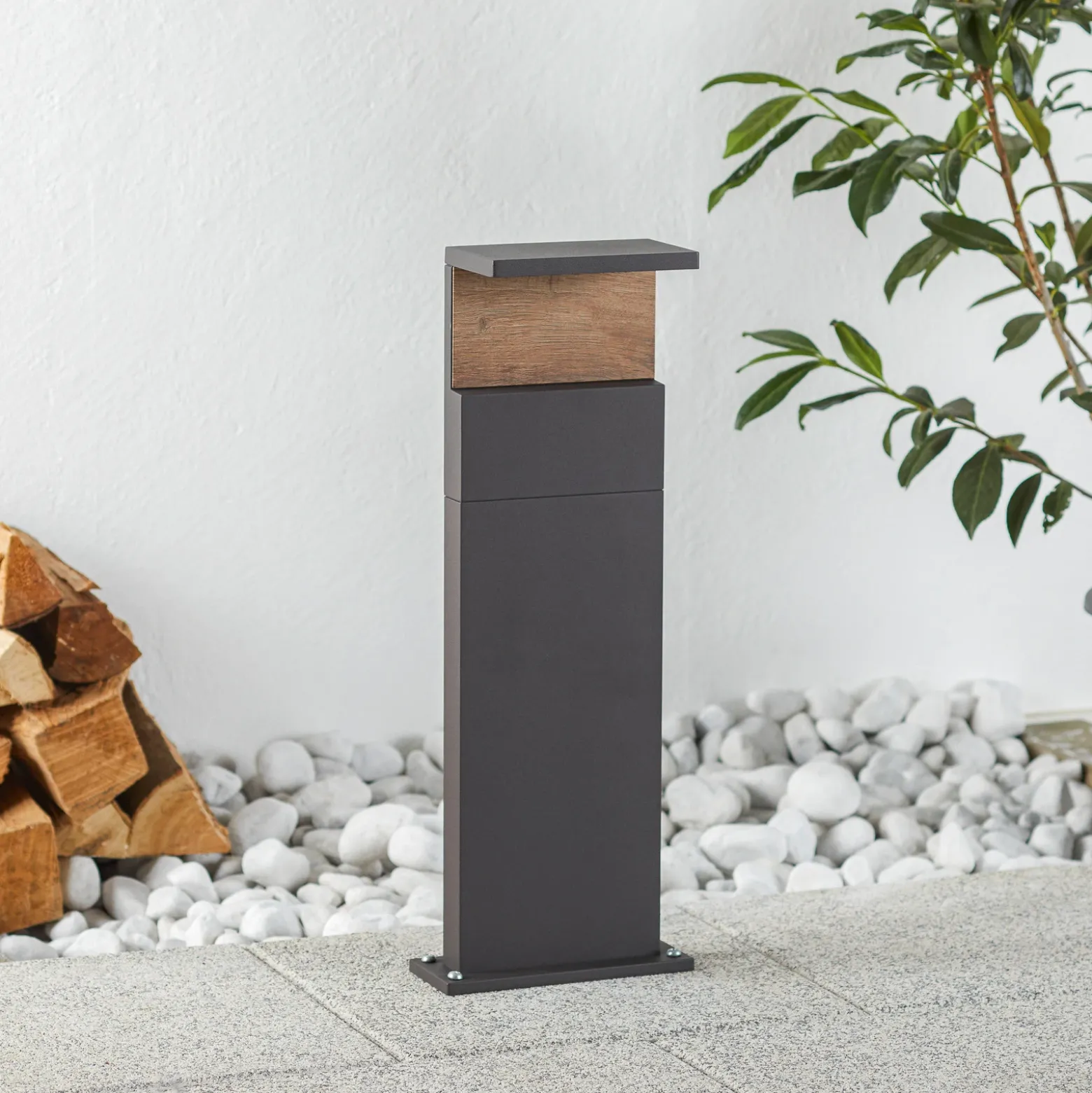 Ruka bolardo luminoso LED con Element de madera, 60 cm