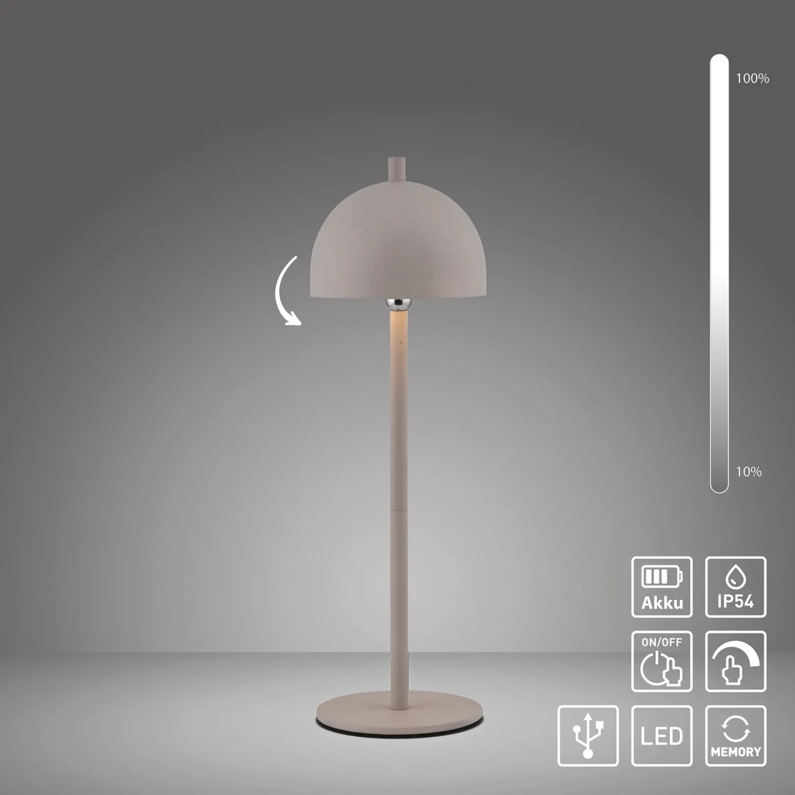 SCHÖNER WOHNEN Lámpara de mesa LED recargable Bellies, brisa de arena, IP54