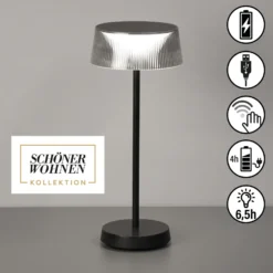 Schöner Wohnen Lámpara de mesa LED recargable Torre, IP44, atenuador