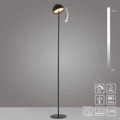 Schöner Wohnen Lámpara de pie LED recargable Bellis, negra, IP54