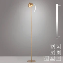Schöner Wohnen Lámpara de pie LED recargable Bellis, color dorado, IP54