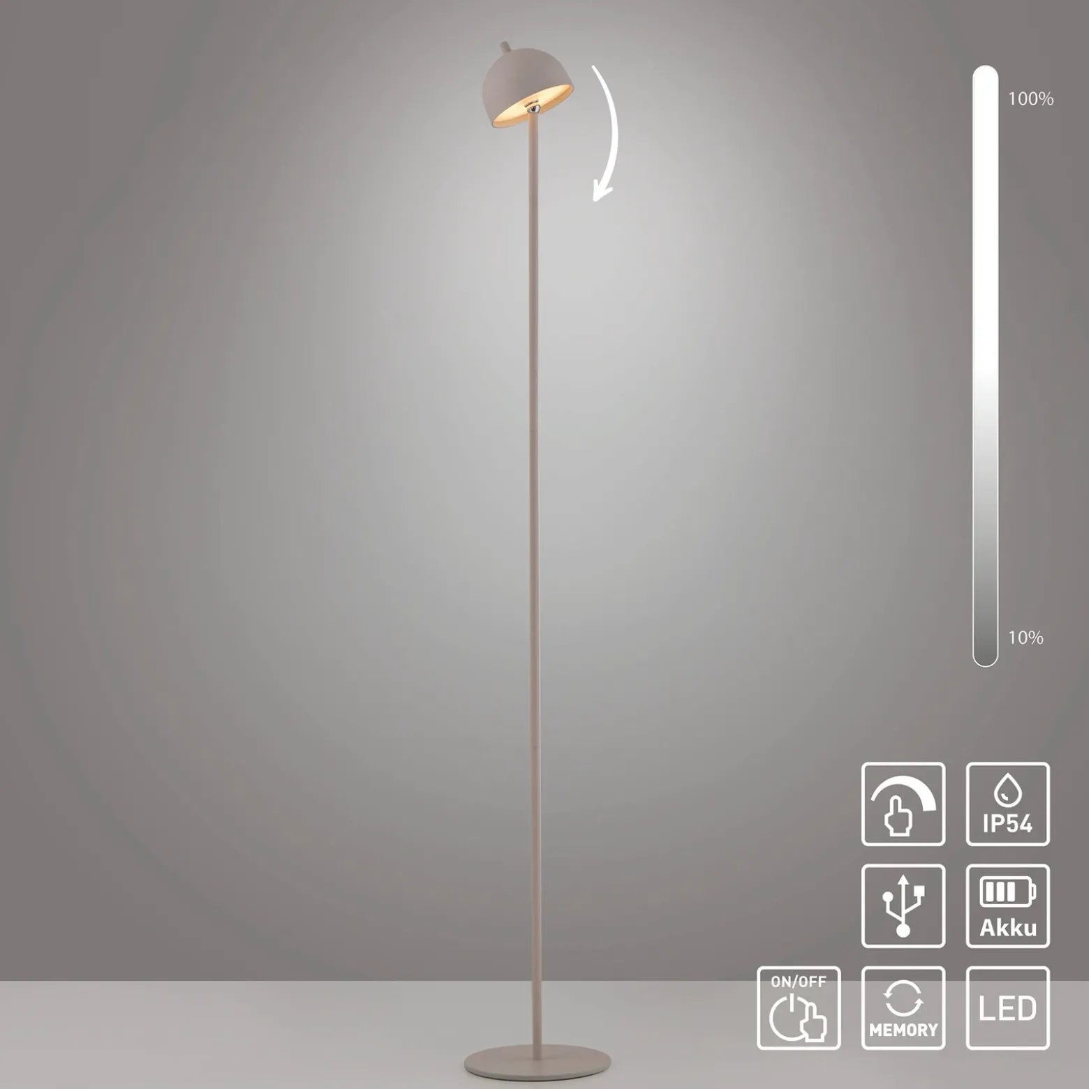 Schöner Wohnen Lámpara de pie LED recargable Bellis, color arena, IP54