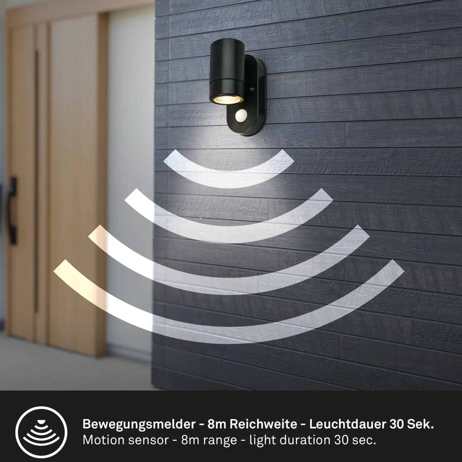 Sensor aplique de exterior 3789015, negro, plástico, GU10