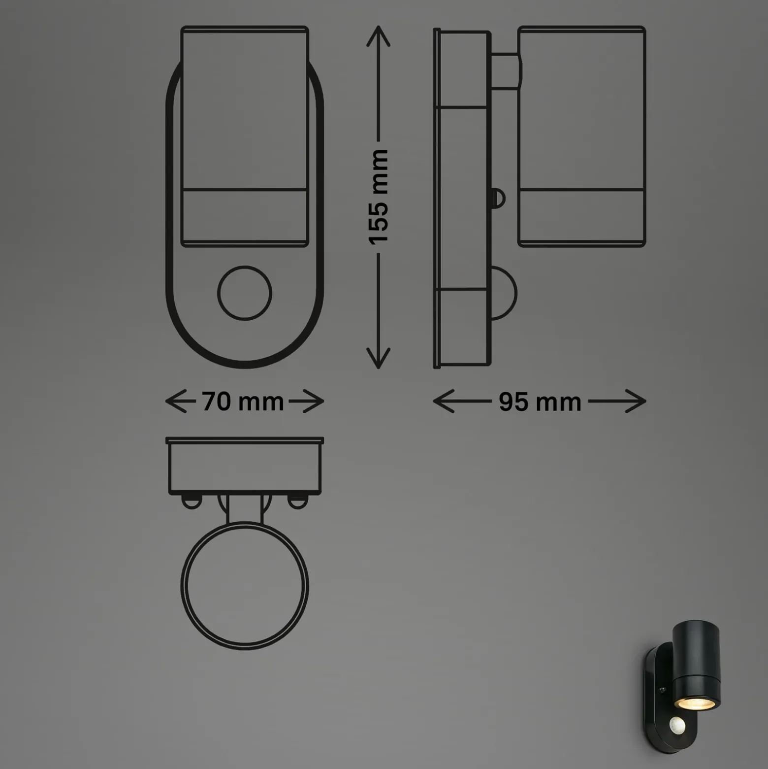 Sensor aplique de exterior 3789015, negro, plástico, GU10