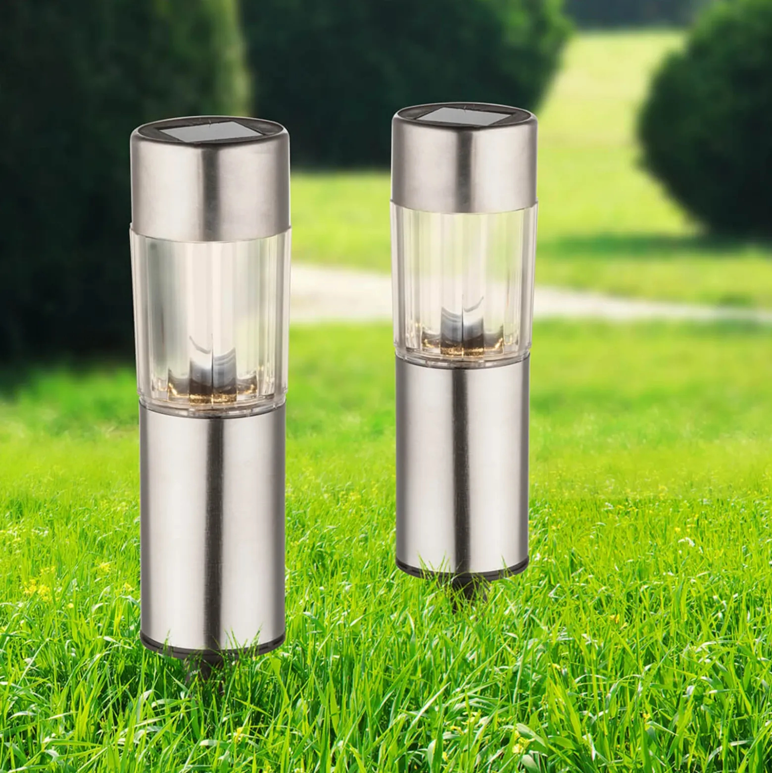 Set 4 ud: lámpara decorativa solar LED Aro, estaca