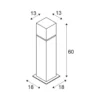 SLV Lámpara sobremuro Square Pole, altura 60 cm, gris, acero inoxidable