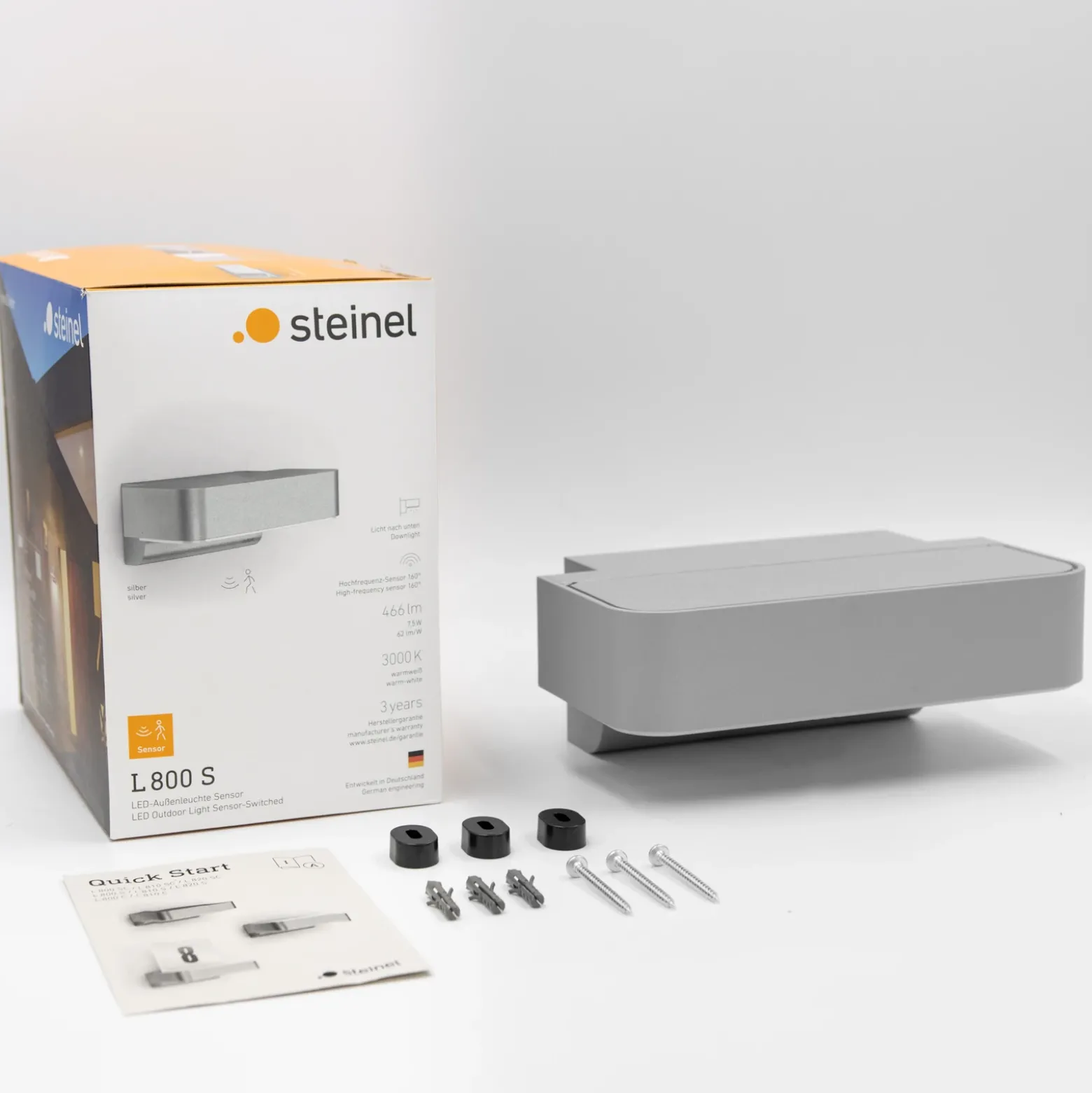 STEINEL Aplique de exterior LED L 800 SC, sensor, plata
