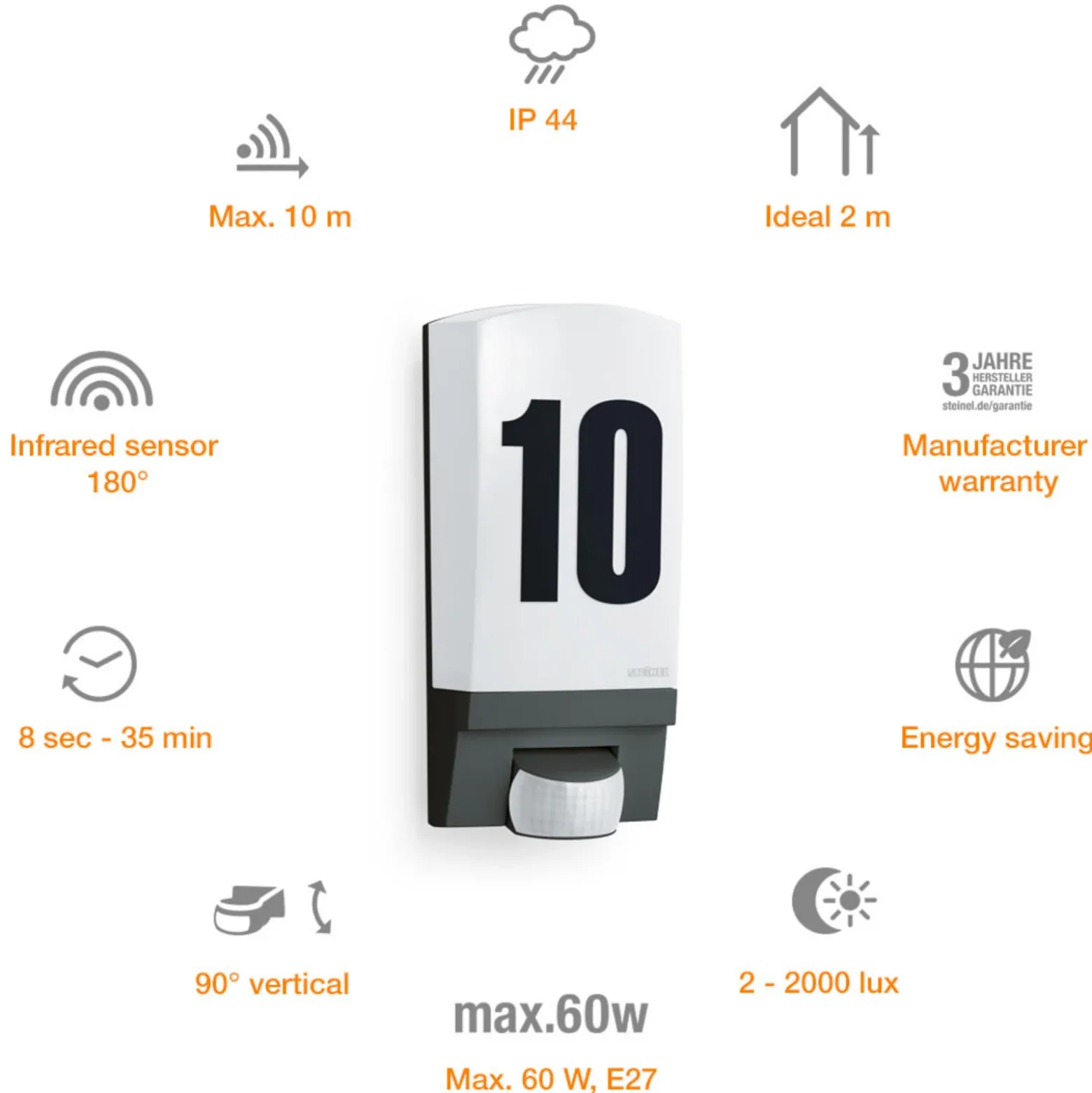 STEINEL L 1 aplique con número de casa con sensor negro