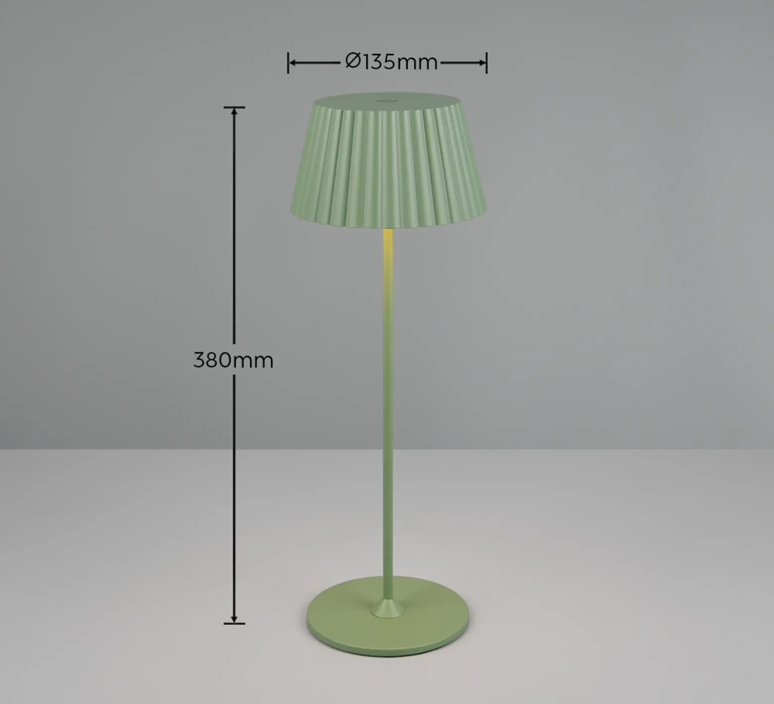Suárez lámpara de mesa LED recargable, verde, altura 39 cm, metal