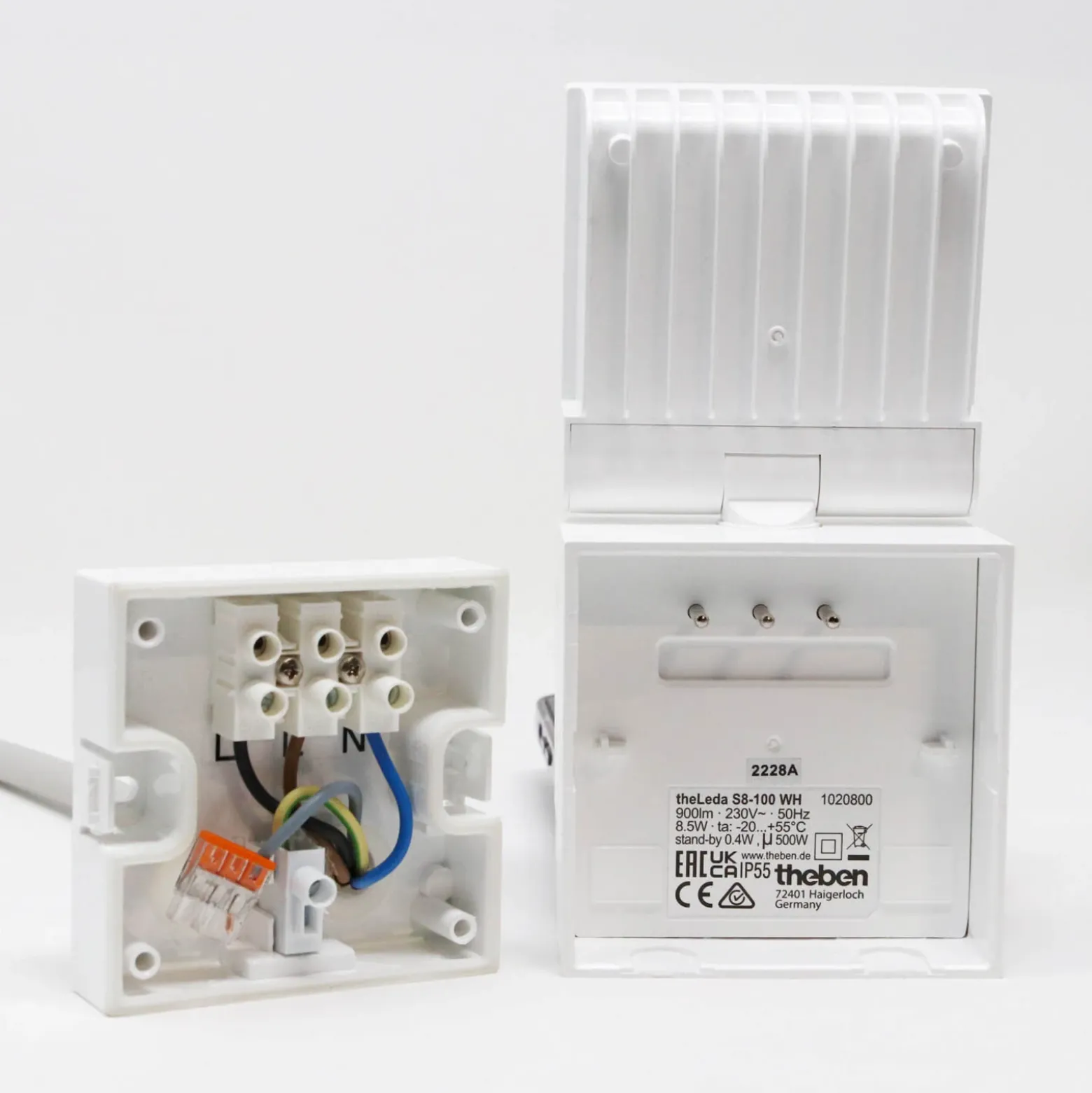 Theben Aplique LED para exterior theLeda S8-100, blanco, sensor