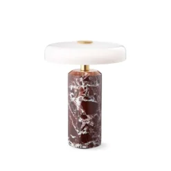 Trip LED lámpara de mesa recargable, rojo / blanco, mármol, vidrio, IP44